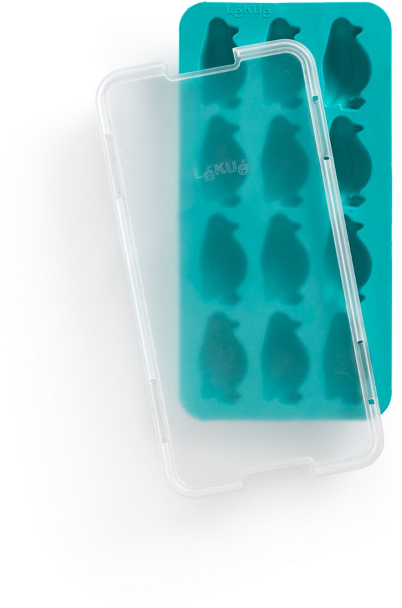 Lékué IJsblokjesvorm met deksel - Pinguïn - Turquoise