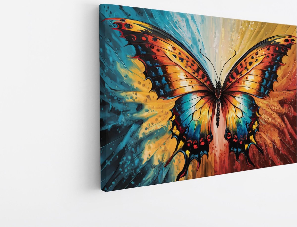Saammp Canvas Schilderij - Vlinder - kleurrijk - Dieren - Abstract - 45x30 - Foto op canvas - Wanddecoratie - muurdecoratie Woonkamer - Slaapkamer decoratie - Canvas Print Multicolor