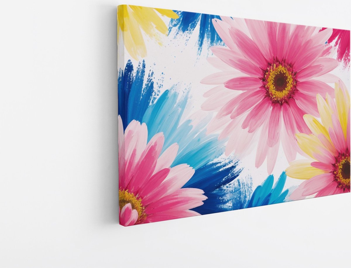Saammp Canvas Schilderij - Kleurrijke bloemen - Natuur - 90x60 - Foto op canvas - Wanddecoratie - Muurdecoratie Woonkamer - Kantoor Decoratie Multicolor