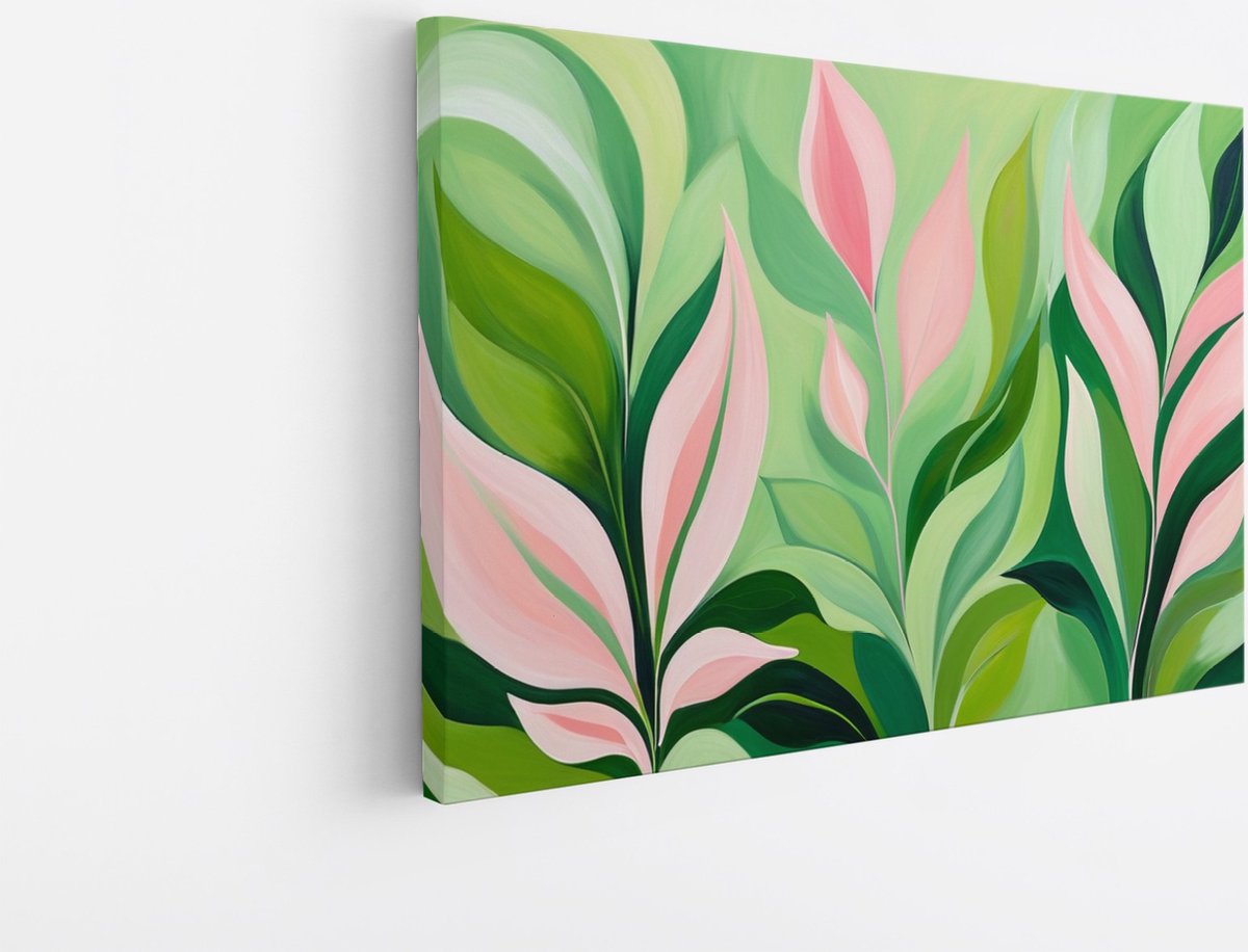 Saammp Canvas Schilderij - Roze Abstracte bladeren - Natuur - Landschap - 100x75 - Foto op canvas - Wanddecoratie - Muurdecoratie Woonkamer - Slaapkamer decoratie - Canvas Print Multicolor