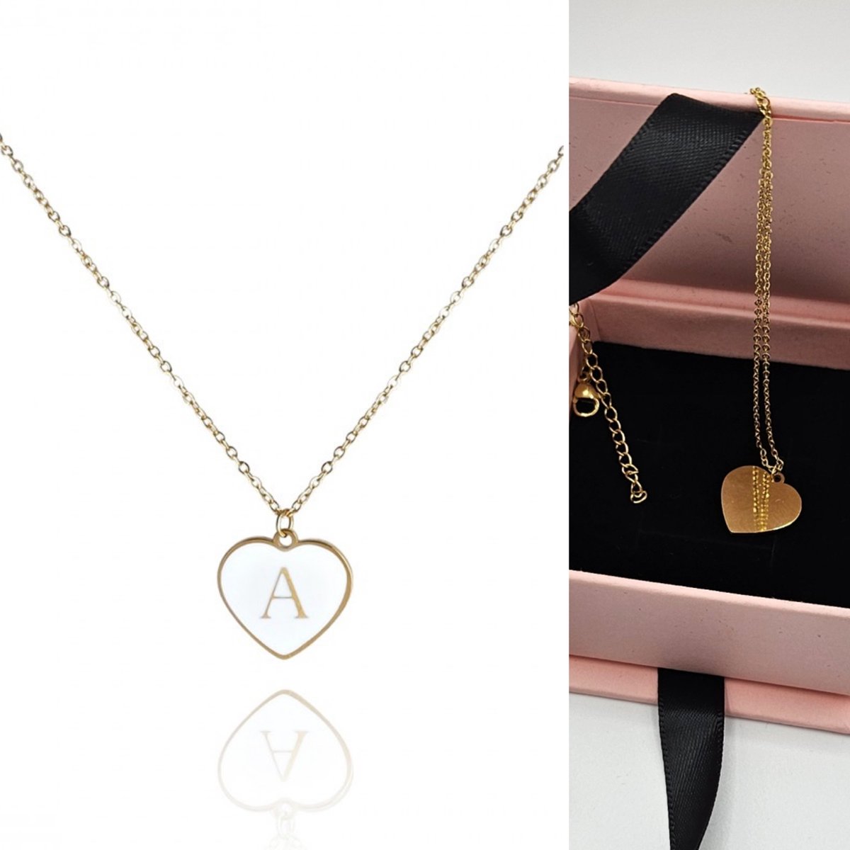 Ketting verguld met 14-karaats geelgoud met elegante hanger in de vorm van een hart met de letter A / cadeau voor een vrouw of meisje / kraamcadeau / van chirurgisch staal / romantisch cadeau / sOwiesO shop/