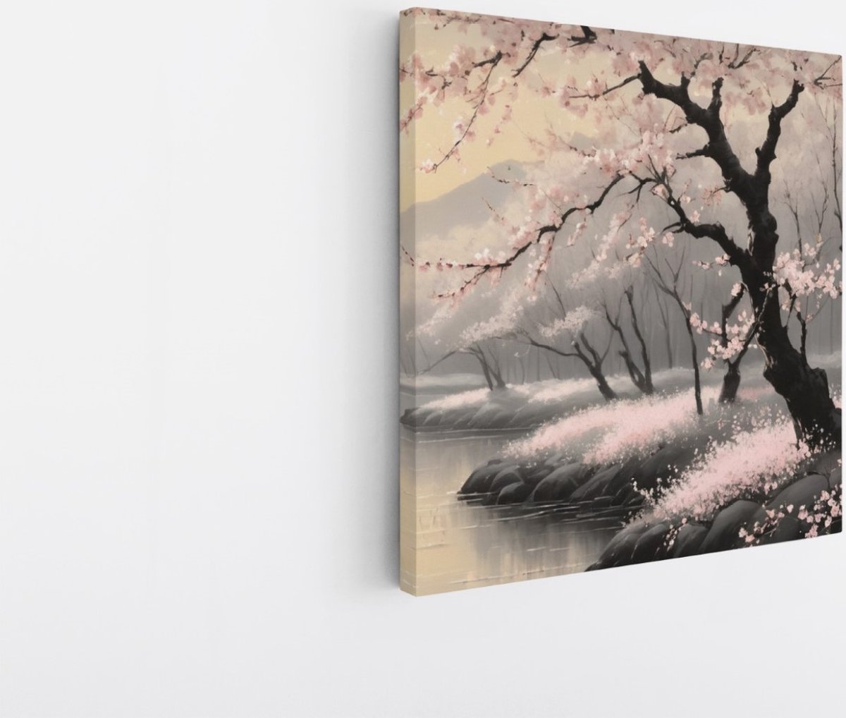 Saammp Canvas Schilderij - Roze bomen in de natuur - Abstract - 20x20 - Foto op canvas - Wanddecoratie - Muurdecoratie Woonkamer - Kantoor Decoratie Multicolor