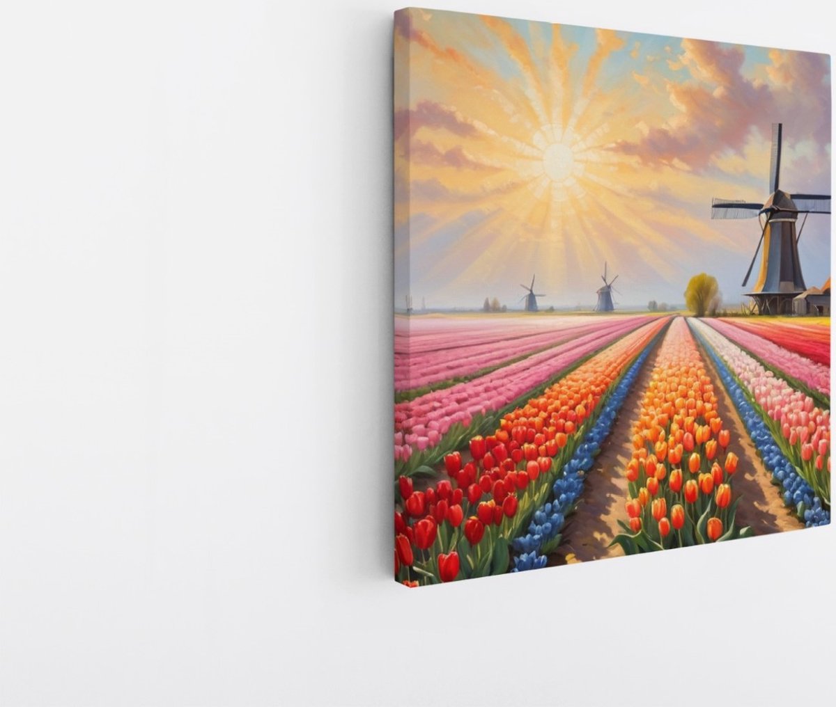 Saammp Canvas Schilderij - Landschap - Abstracte kleurrijke tulpen - Natuur - 20x20 - Foto op canvas - Wanddecoratie - Muurdecoratie Woonkamer - Slaapkamer decoratie - Canvas Print Multicolor