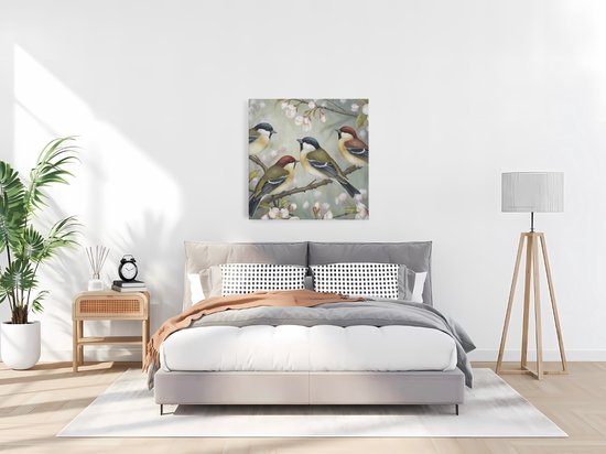 Tableau sur toile Saammp - 4 Colibris - Animaux - Fleurs - 20x20 - Photo sur toile - Décoration murale - Décoration murale Salon - Décoration chambre - Impression sur toile