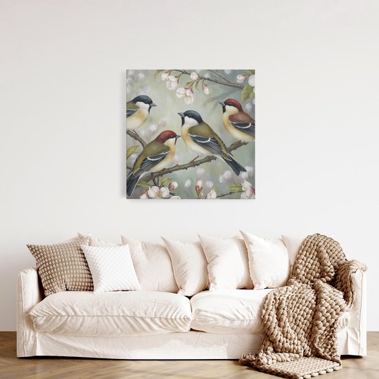 Tableau sur toile Saammp - 4 Colibris - Animaux - Fleurs - 20x20 - Photo sur toile - Décoration murale - Décoration murale Salon - Décoration chambre - Impression sur toile