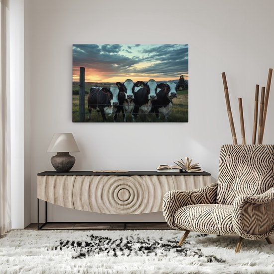 Tableau sur toile Saammp - Vaches à la clôture - Paysage - Animaux - Nature - 120x80 - Photo sur toile - Décoration murale - Décoration murale murale Salon - Décoration chambre - Impression sur toile