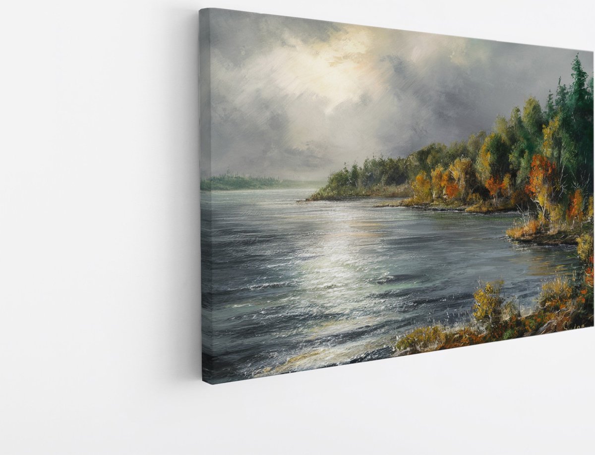 Saammp Canvas Schilderij - Bos - Kunst - Abstract - Landschap - Natuur - 120x80 - Foto op canvas - Wanddecoratie - Muurdecoratie Woonkamer - Slaapkamer decoratie - Canvas Print Multicolor