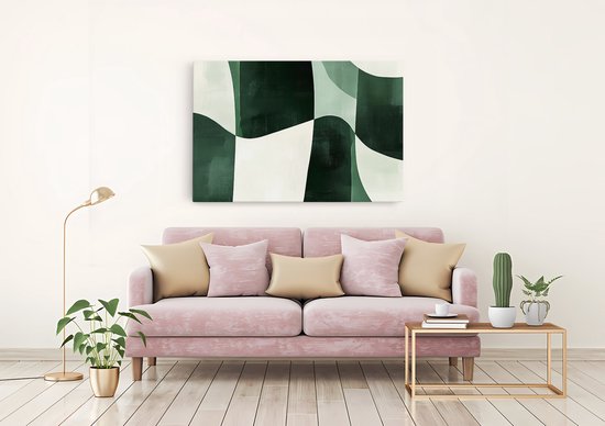 Saammp Canvas Schilderij - Groen Geblokt - Abstract - 40x30 - Foto op canvas - Wanddecoratie - Muurdecoratie Woonkamer - Kantoor Decoratie