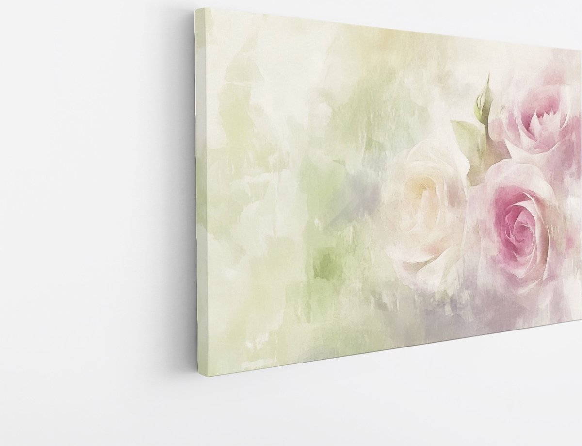 Saammp Canvas Schilderij - Waterverf Rozen - Natuur - Abstract - 120x80 - Foto op canvas - Wanddecoratie - Muurdecoratie Woonkamer - Kantoor Decoratie