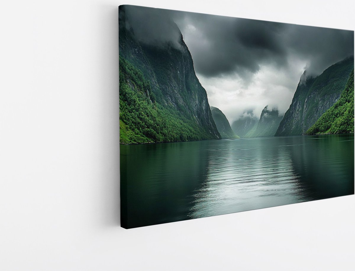 Saammp Canvas Schilderij - Fjorden - Landschap - Natuur - 70x50 - Foto op canvas - Wanddecoratie - Muurdecoratie Woonkamer - Slaapkamer decoratie - Canvas Print Multicolor