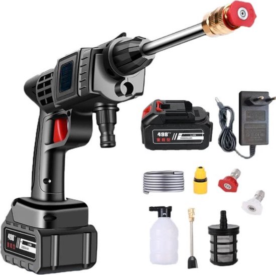 Elektrische draadloze hogedrukreiniger 200W 21V 10000mAh accu met accessoires zwart multifunctioneel
