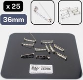 25 Pièces BROCHES / BASE DE BROCHE, à Coudre sur des Fleurs ou des nœuds etc…, Longueur 36MM, Couleur ARGENT