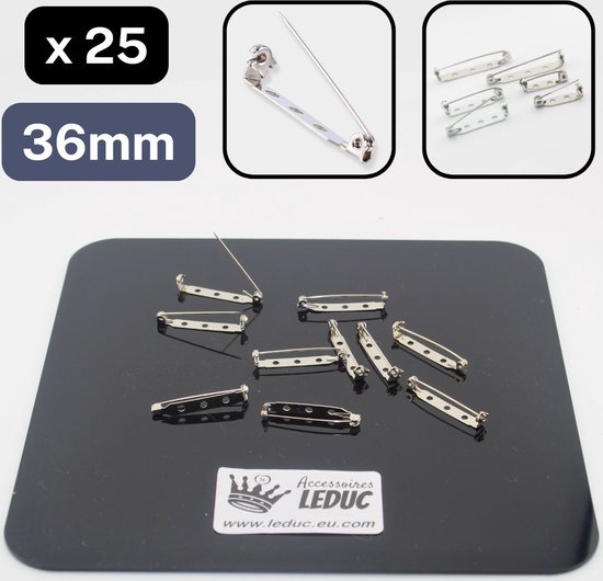 25 Pièces BROCHES / BASE DE BROCHE, à Coudre sur des Fleurs ou des nœuds etc…, Longueur 36MM, Couleur ARGENT