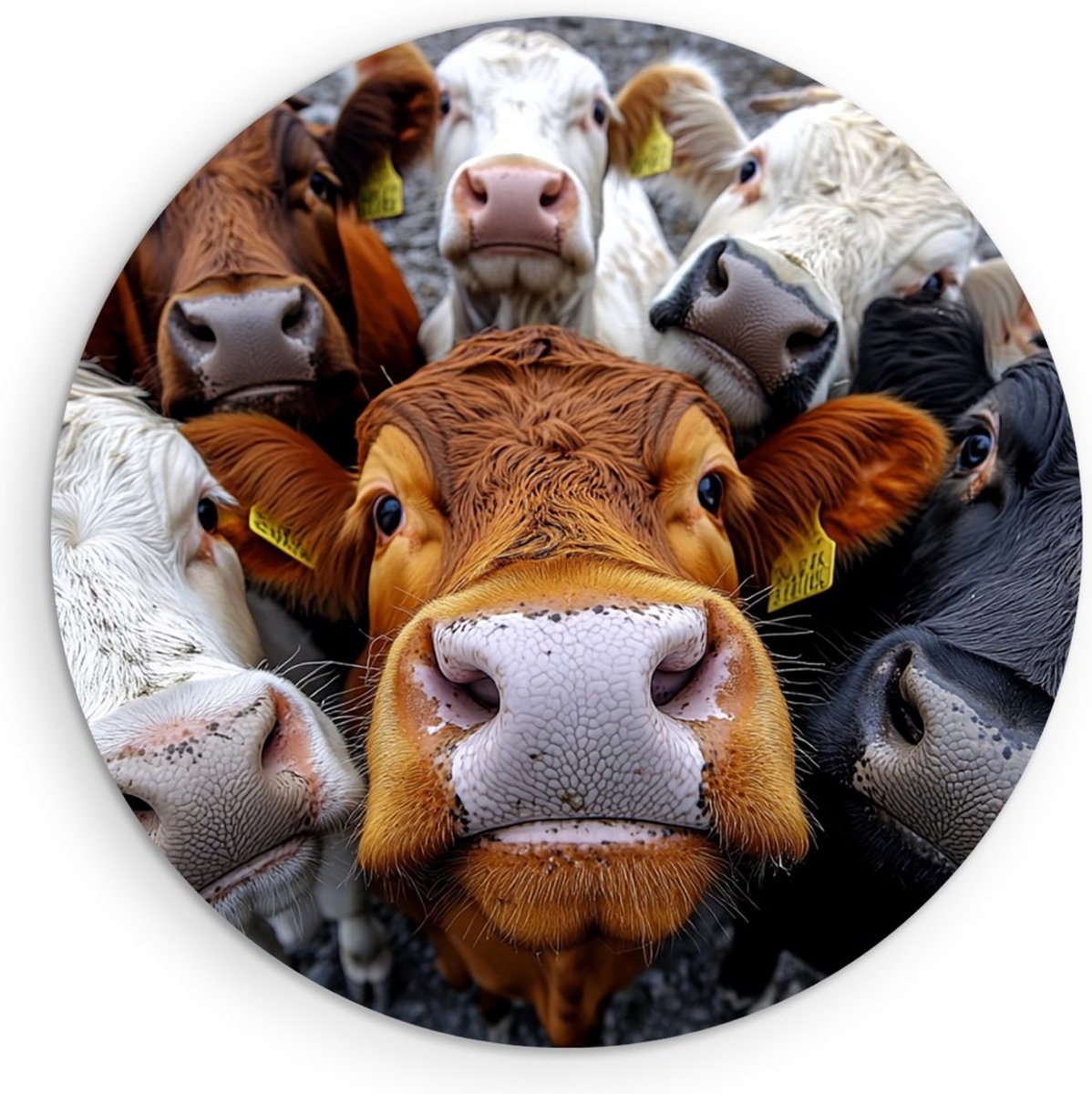 Saammp Forex Muurcirkel - Koeien van dichtbij - Nederland - Dieren - Ø 60 - Wandcirkel - Wanddecoratie Cirkel - Muurdecoratie Woonkamer - Slaapkamer decoratie - Rond Schilderij