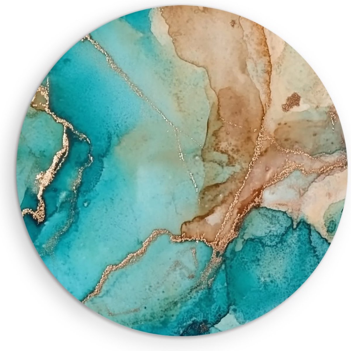 Saammp Forex Muurcirkel - Blauw bruin - Dynamisch - Abstract kunstwerk - Ø 60 - Wandcirkel - Wanddecoratie Cirkel - Muurdecoratie Woonkamer - Slaapkamer decoratie - Rond Schilderij