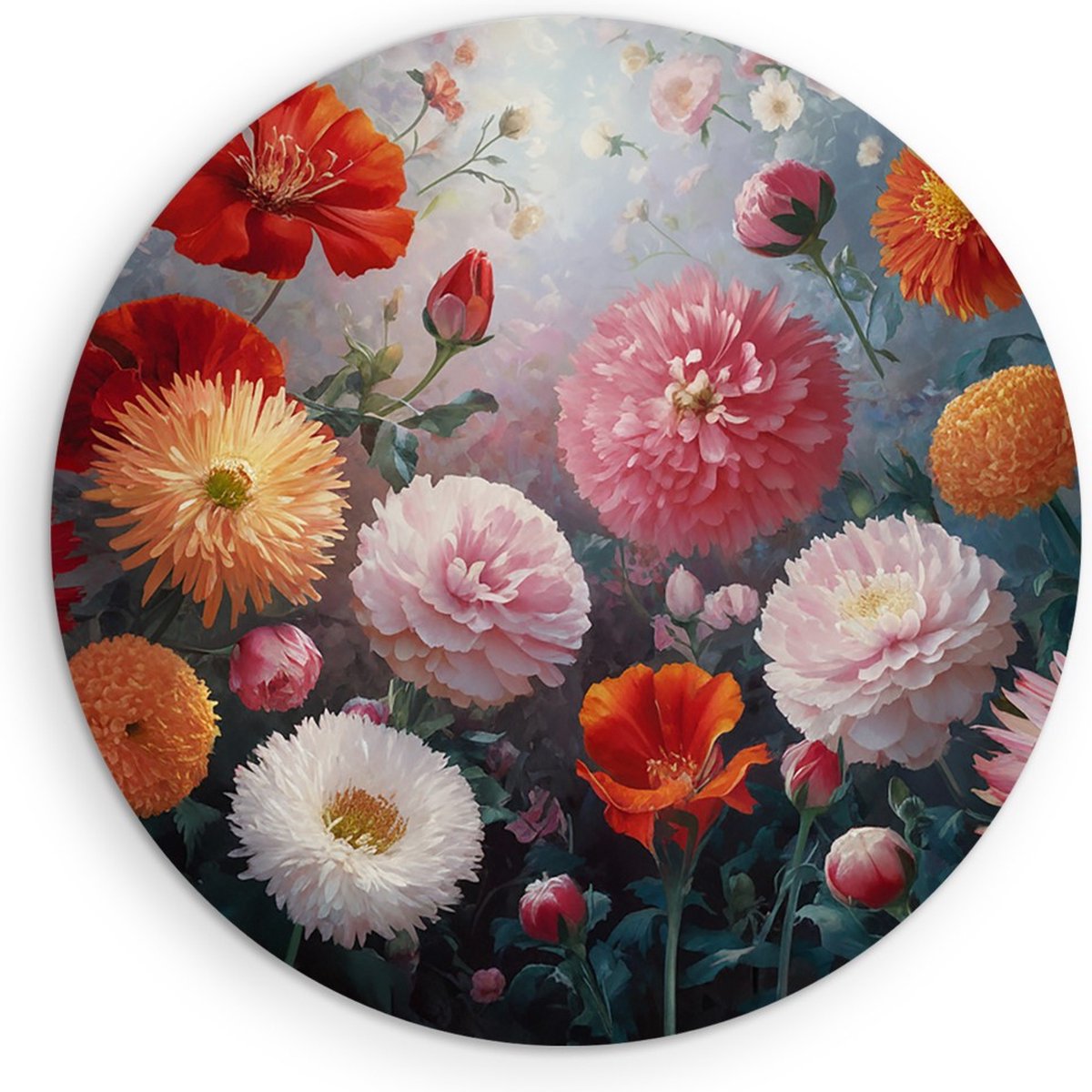 Saammp Forex Muurcirkel - Kleurrijke Bloemenmix - Levendig en Natuurlijk - Ø 80 - Wandcirkel - Wanddecoratie Cirkel - Muurdecoratie Woonkamer - Kantoor Decoratie