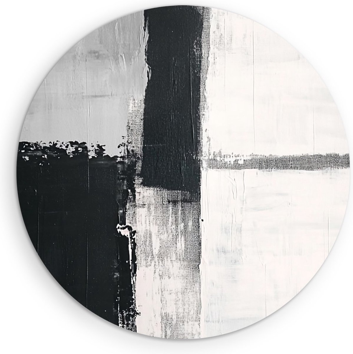 Saammp Muurcirkel Hout - Zwart witte Kunst - Abstract - Blokken - Ø 40 - Wandcirkel - Wanddecoratie Cirkel - Muurdecoratie Woonkamer - Kantoor Decoratie