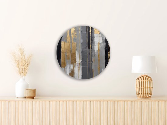 Saammp Cercle Mural Bois - Zwart Or - Abstrait - Ø 40 - Cercle Mural - Décoration murale Cercle - Décoration murale Salon - Décoration Chambre - Tableau Rond