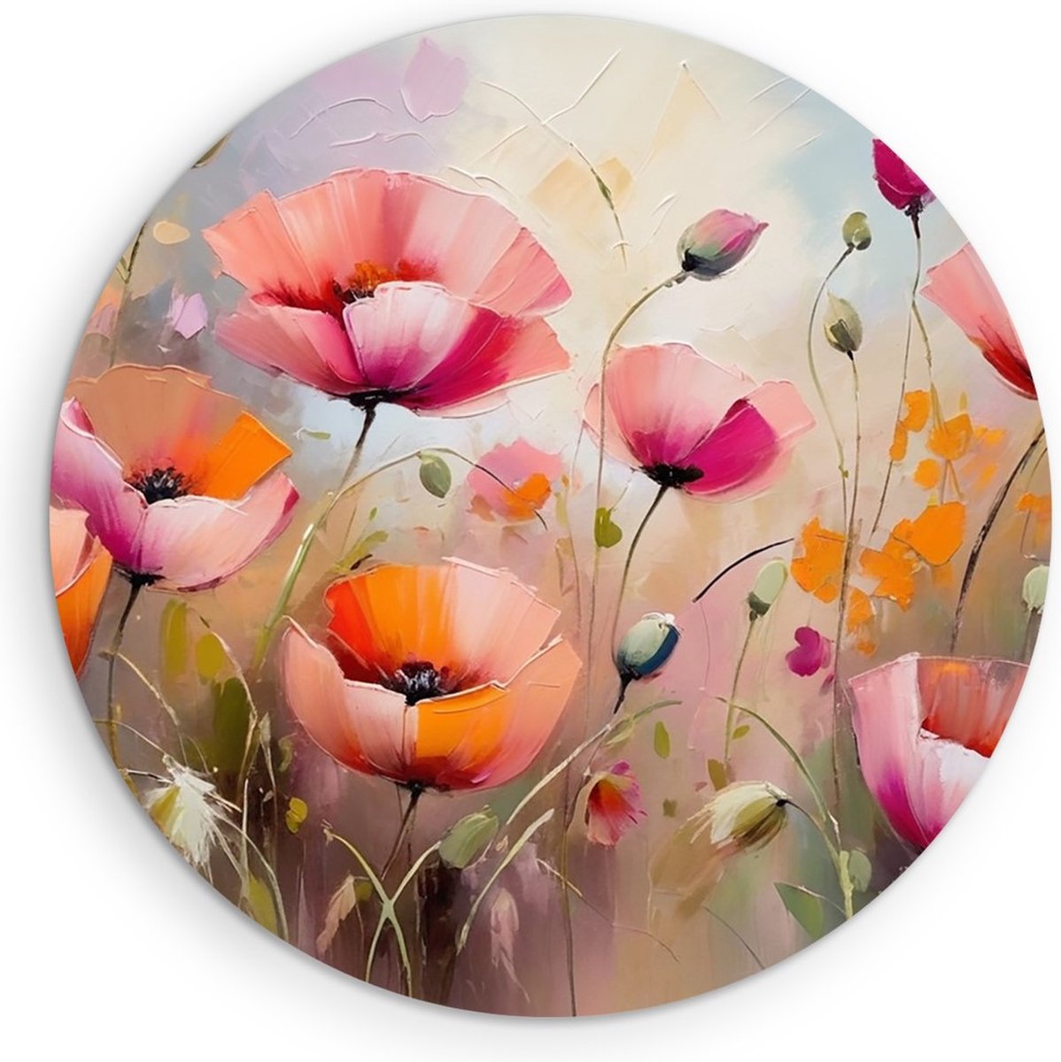 Saammp Muurcirkel Hout - Oranjetinten - Bloemen - Abstract - Ø 50 - Wandcirkel - Wanddecoratie Cirkel - Muurdecoratie Woonkamer - Kantoor Decoratie
