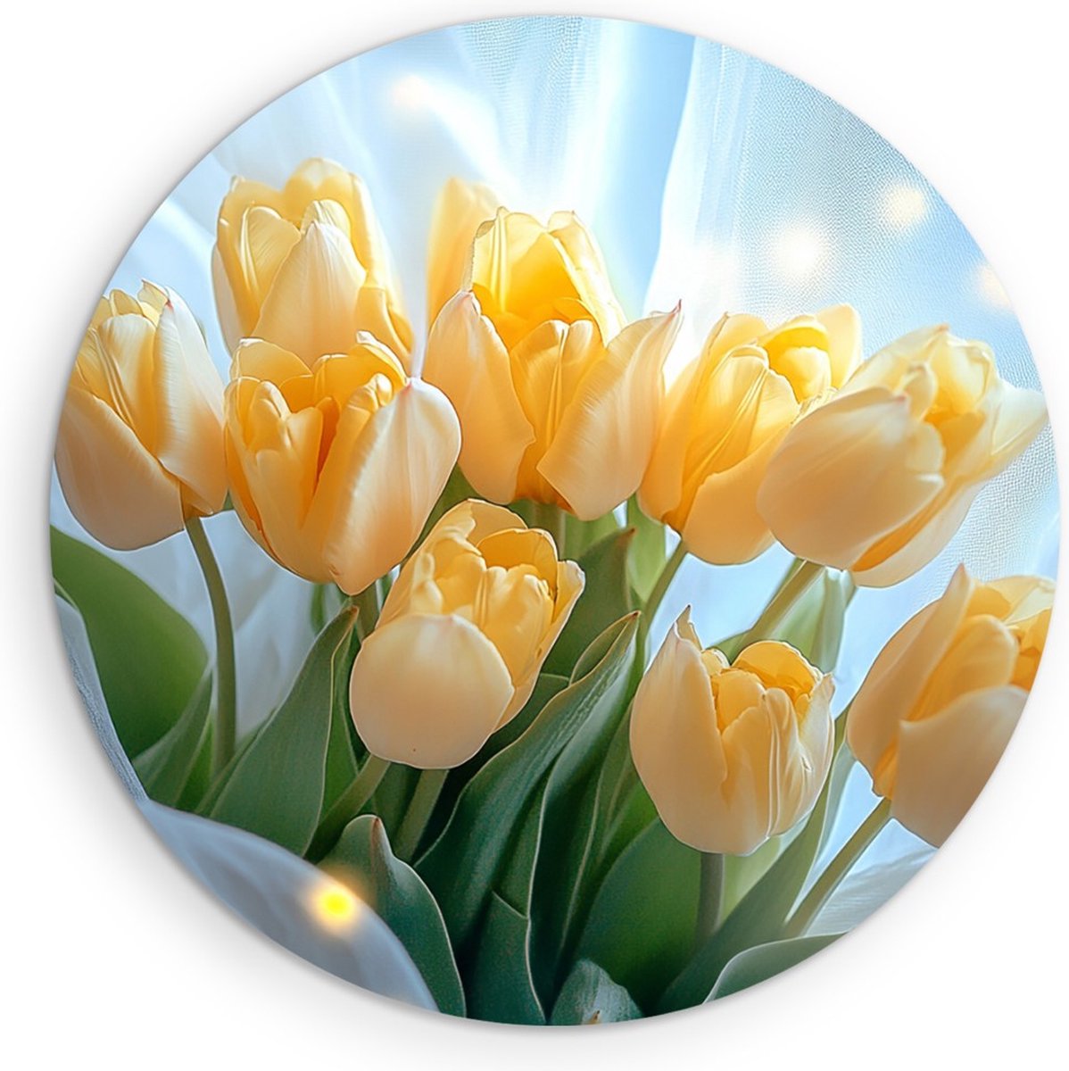 Saammp Forex Muurcirkel - Gele Tulpen Luxe - Natuur - Romantisch - Ø 40 - Wandcirkel - Wanddecoratie Cirkel - Muurdecoratie Woonkamer - Kantoor Decoratie