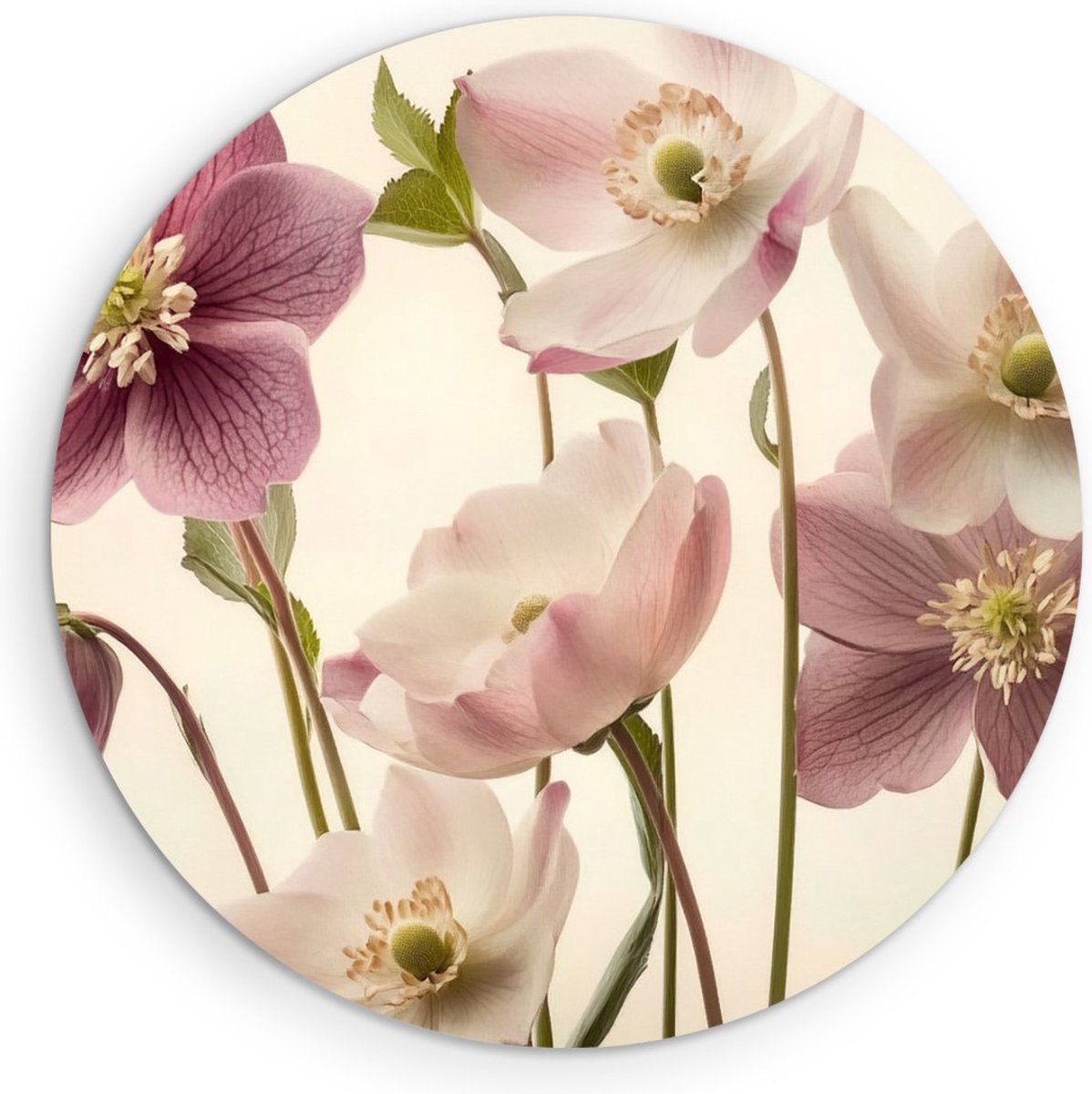 Saammp Forex Muurcirkel - Gekleurde Bloemen - Natuur - Abstract - Ø 90 - Wandcirkel - Wanddecoratie Cirkel - Modern Interieur - Woonkamer Decoratie
