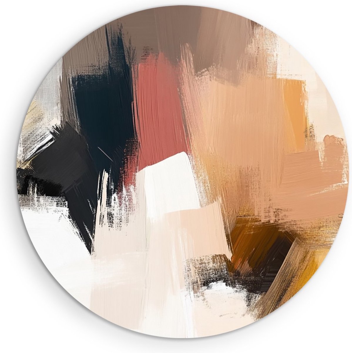 Saammp Muurcirkel Hout - Dynamisch Abstract kunstwerk - Ø 60 - Wandcirkel - Wanddecoratie Cirkel - Muurdecoratie Woonkamer - Slaapkamer decoratie - Rond Schilderij