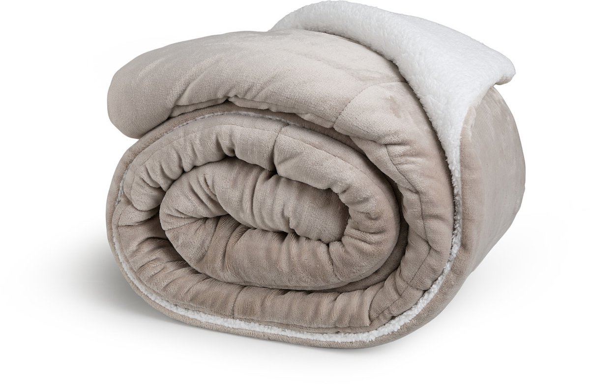 SleepMed 2-zijdige luxe sherpa deken - Taupe - 200 x 200 cm