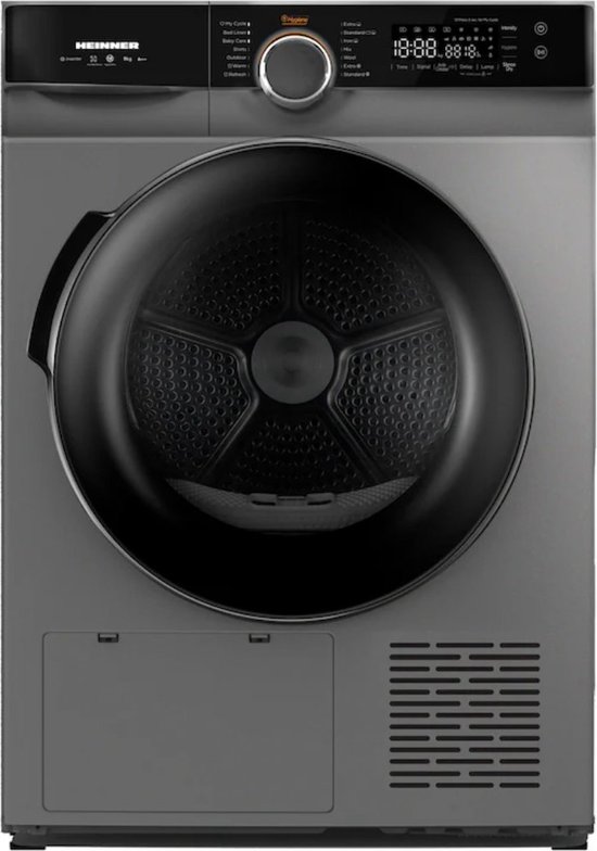 Sèche-linge à pompe à chaleur Heinner - 9 KG - Sèche-linge avec étiquette énergétique A+++ - 14 programmes - Fonction anti-froissage - Affichage LED - Éclairage du tambour - Anthracite