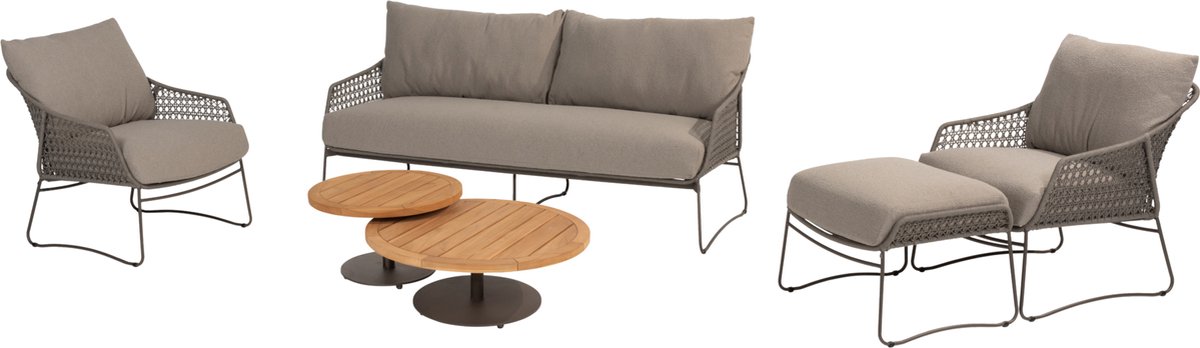 Moderne teak rope loungeset met 6-delige stoelbank van 4 Seasons Outdoor.