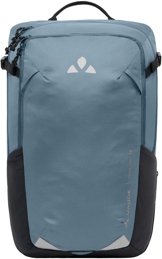 Blauwgrijze Vaude rugzak 'Trailvent 15' met zwarte accenten en reflecterende delen.