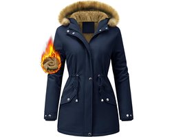 Damesjassen, winterparka, warme waterdichte jas, fleece gevoerd, imitatiebont, capuchon, lange mouwen, overjassen met ritssluiting, winddicht, dikke trenchcoat, bovenkleding