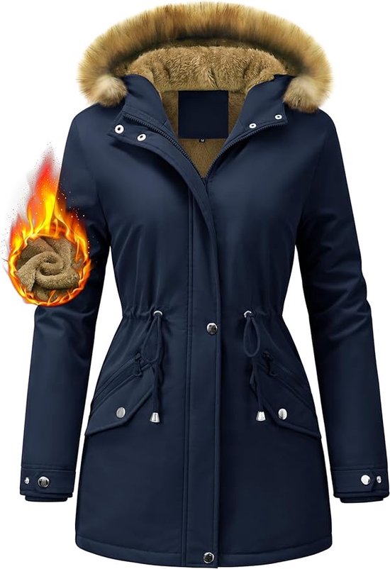 Damesjassen, winterparka, warme waterdichte jas, fleece gevoerd, imitatiebont, capuchon, lange mouwen, overjassen met ritssluiting, winddicht, dikke trenchcoat, bovenkleding
