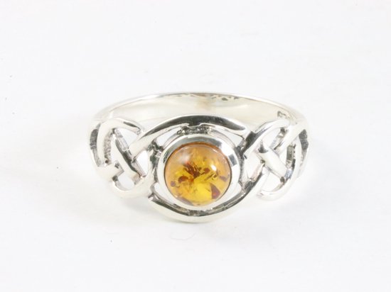 Bague en argent ajourée avec ambre - taille 20