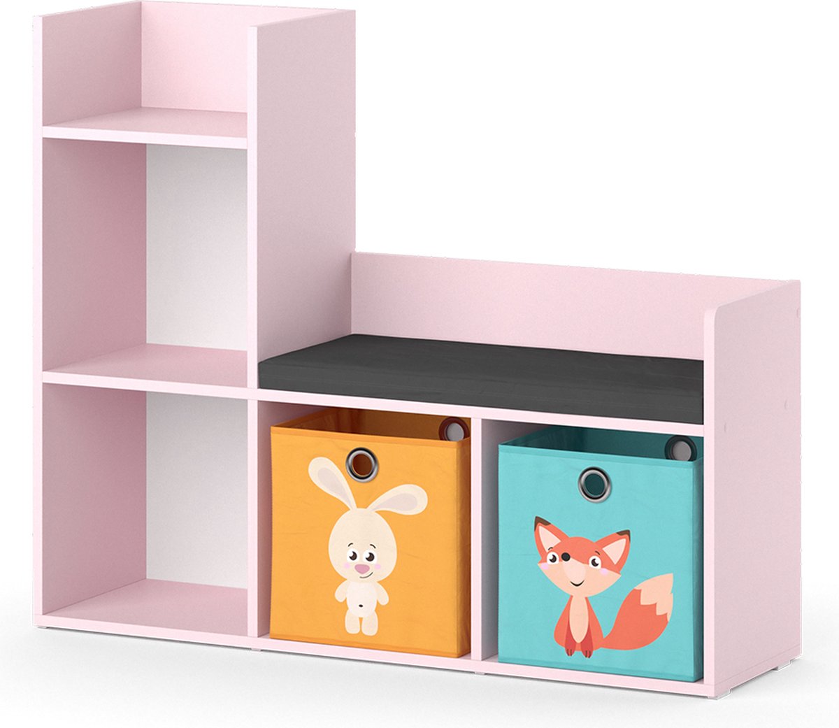 Vicco Luigi Kinderboekenkast – 107.2 x 88.6 cm met 2 vouwdozen (gekleurd) Roze