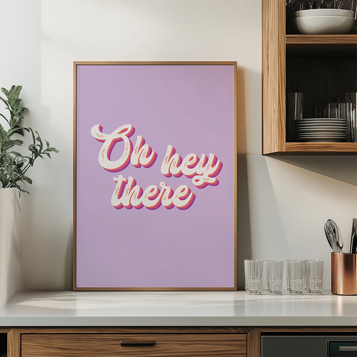 Poster Oh hey there| Poster paars lila | Poster Quote | wanddecoratie
