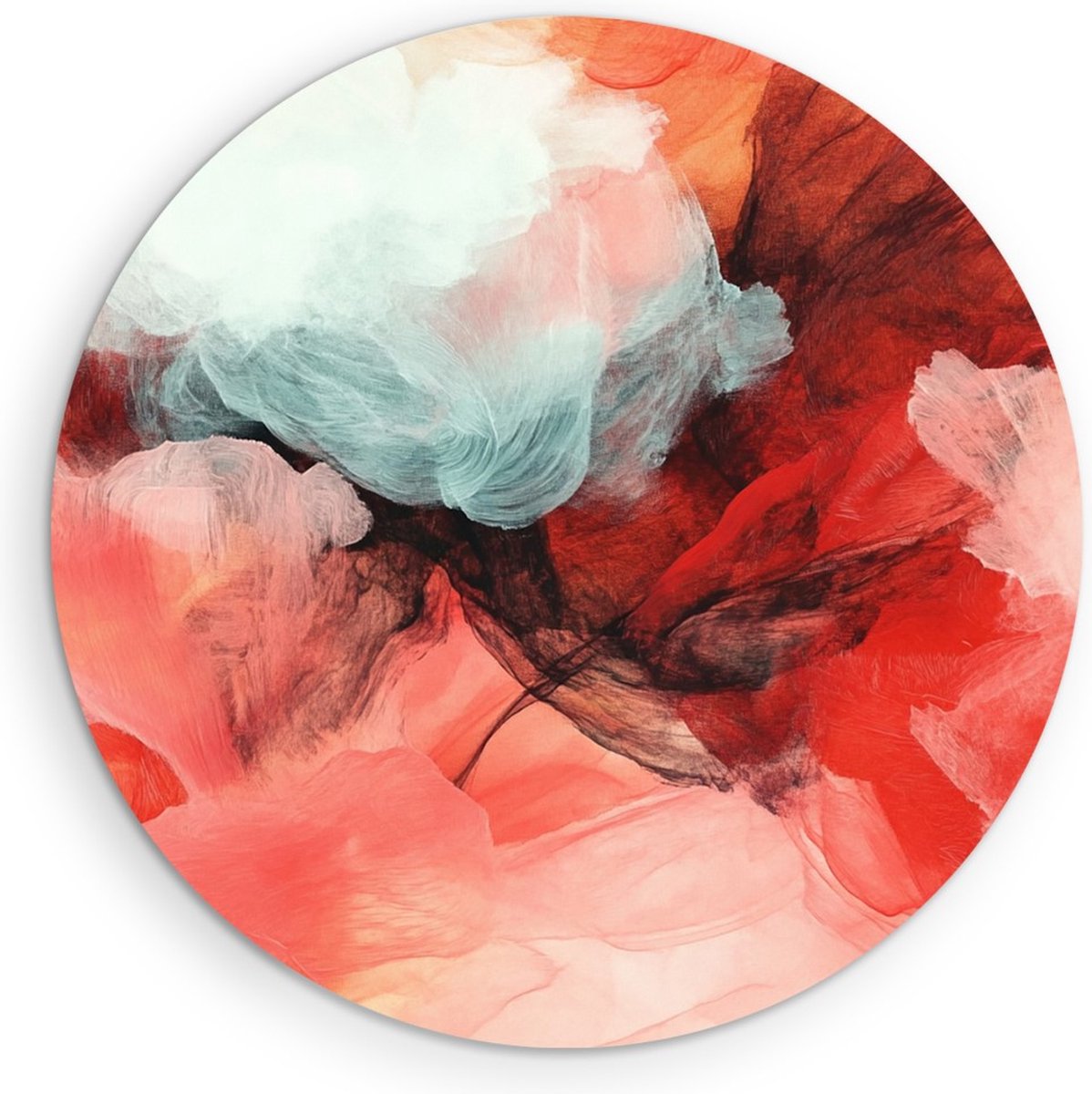 Saammp Muurcirkel Hout - Rood Witte kunst - Abstract kunstwerk - Ø 90 - Wandcirkel - Wanddecoratie Cirkel - Muurdecoratie Woonkamer - Slaapkamer decoratie - Rond Schilderij