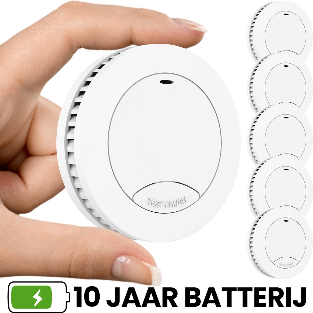 Aroha Safety Pro Mini Rookmelder Sleep Line - 10 jaar batterij - Geen standby LED-licht - Montage zonder boren - Extra dun design & slaapkamer vriendelijke brandmelder - 5 stuks