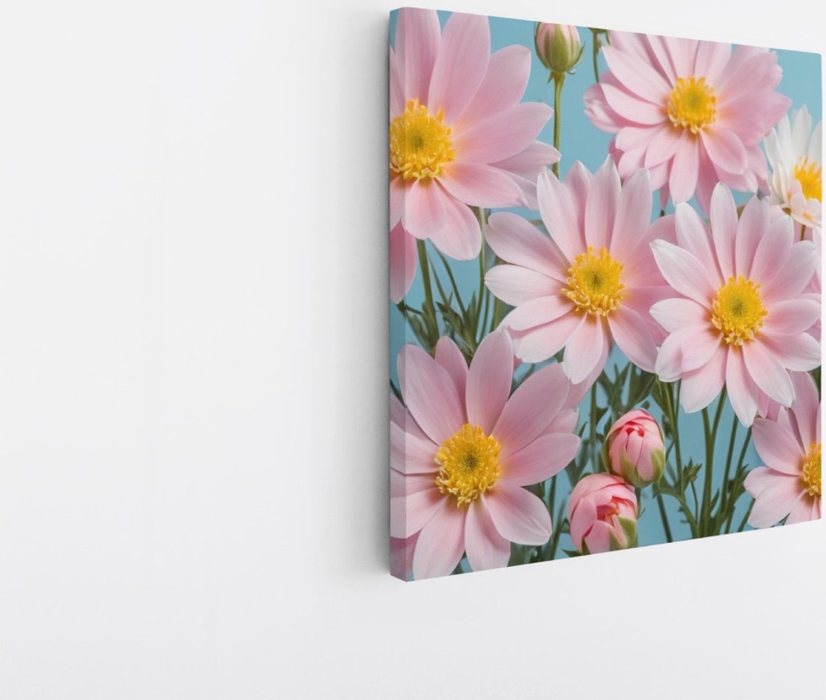 Saammp Canvas Schilderij - Roze - Blauw - Bloemen - Abstract - 40x40 - Foto op canvas - Wanddecoratie - Muurdecoratie Woonkamer - Kantoor Decoratie Multicolor