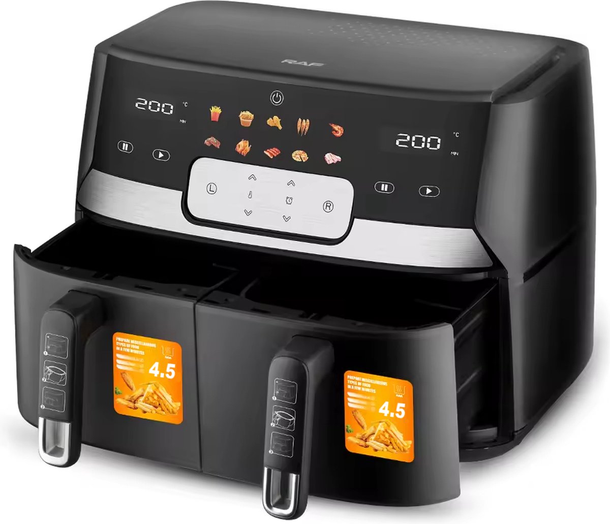 Afbeelding 2 van Airfryer XXL - 4,5+4,5 Liter - 10 voorgeprogrammeerde programma's - 9 Liter DualZone - RAF