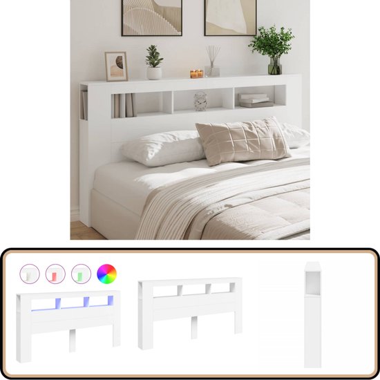 Tête de lit LED vidaXL - 200 x 18,5 x 103,5 cm - Wit - Têtes de lit LED - Tête de lit LED - Tête de lit - Tête de lit