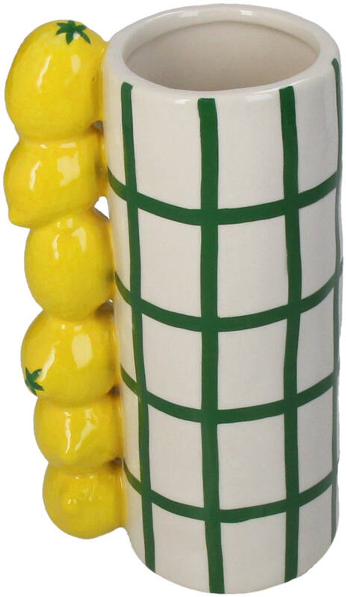 Kersten Vaas Citroen Steengoed Geel 11x8x18,5cm geel/groen
