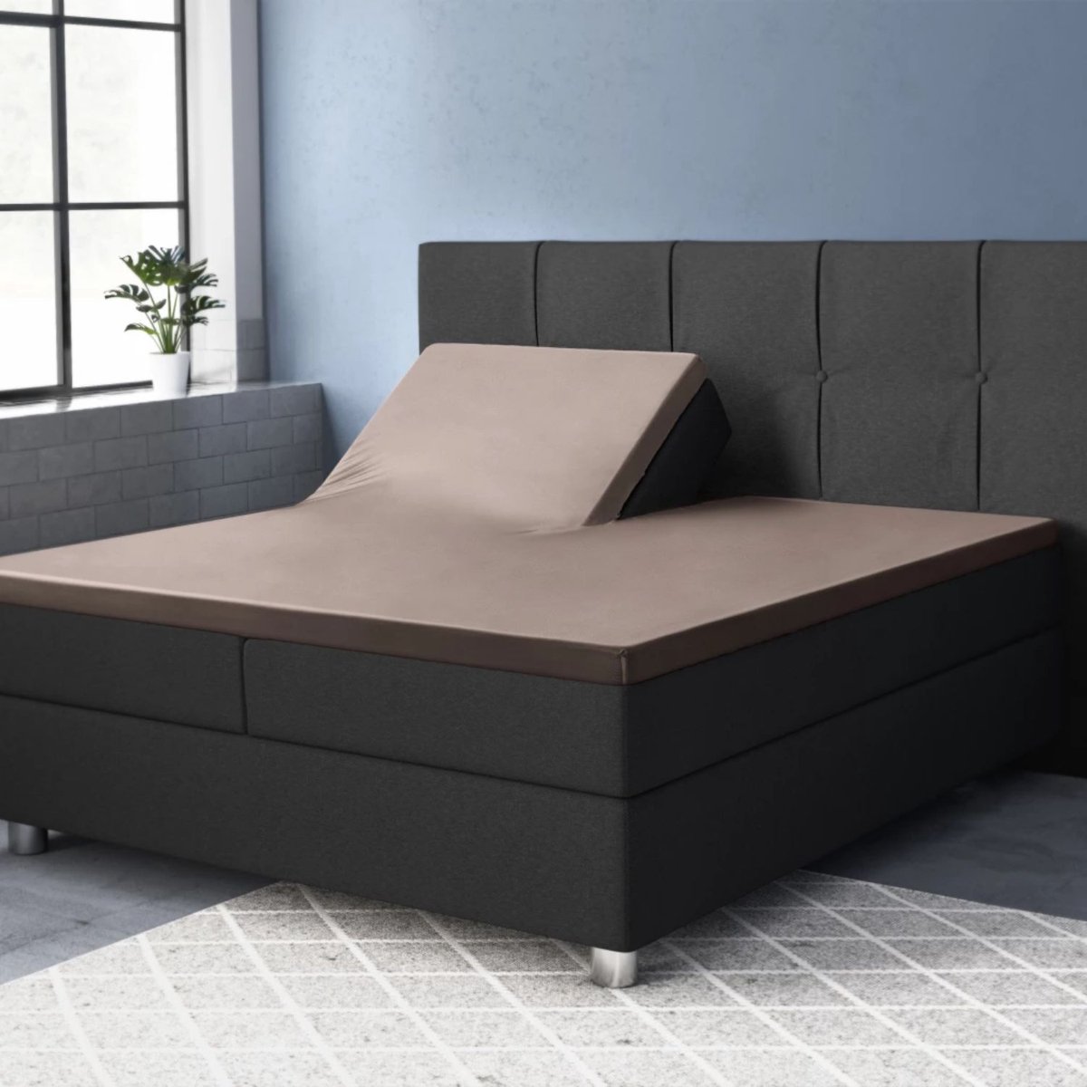 Droomtextiel Splittopper Hoeslaken Katoen Satijn - 180x220 cm Taupe - Hoogwaardige Kwaliteit - Super Zacht