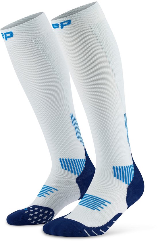 Chaussettes de compression CEP Core Run 5.0 - Wit/Bleu - Genre : Femme, Tour de mollet (centimètres) : 39 - 44 cm