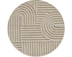 Tapijtenloods Japandi ART - Rond Vloerkleed Boho - Scandinavisch - Laagpolig Effen - Beige- 160 CM ROND