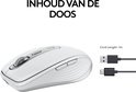 Witte Logitech MX Anywhere 3S muis en USB-C kabel in de doos.