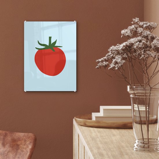 MuchoWow® Tableau sur verre 30x40 cm - Peinture acrylique sur verre - Rouge - Tomate - Légume - Photo sur verre - Décoration murale salon - Décoration murale chambre - Peintures