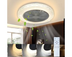 NETTLIFE Plafondventilator met verlichting - wit - 48.5CM - Rond - met afstandsbediening - LED 38W - metaal en kristal - CCT dimbaar - woonkamer ventilator - Timing plafondlamp - slaapkamer | eetkamer