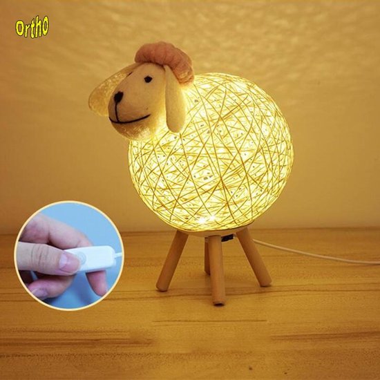 Ortho® - Nachtlamp Schaap Klein - Tafellamp - Nachtlampje - Afstandsbediening - RGB Kleuren - Dimbaar - Kinderkamer - Handgeweven - Klein RGB van Ortho — afbeelding 4