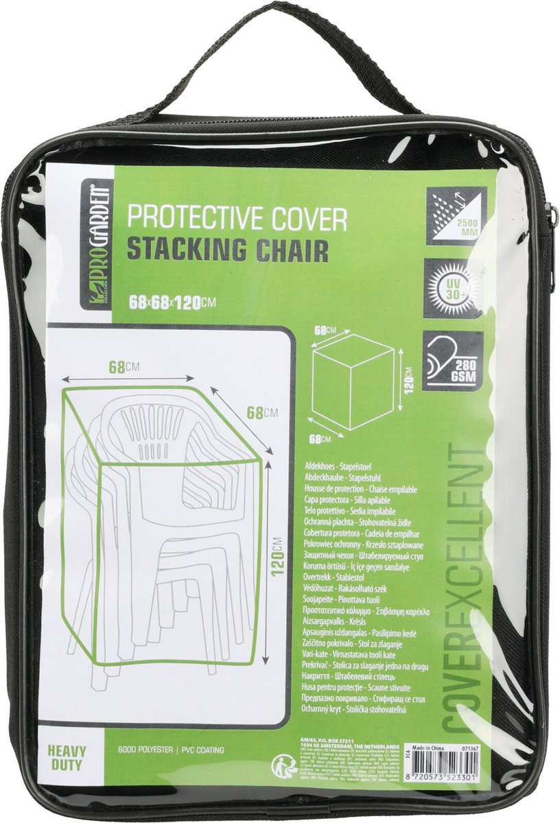 Pro Garden Afdekhoes voor Stapelstoelen - Zware kwaliteit - Waterdicht - 68 x 68 x 120 cm-Zwart