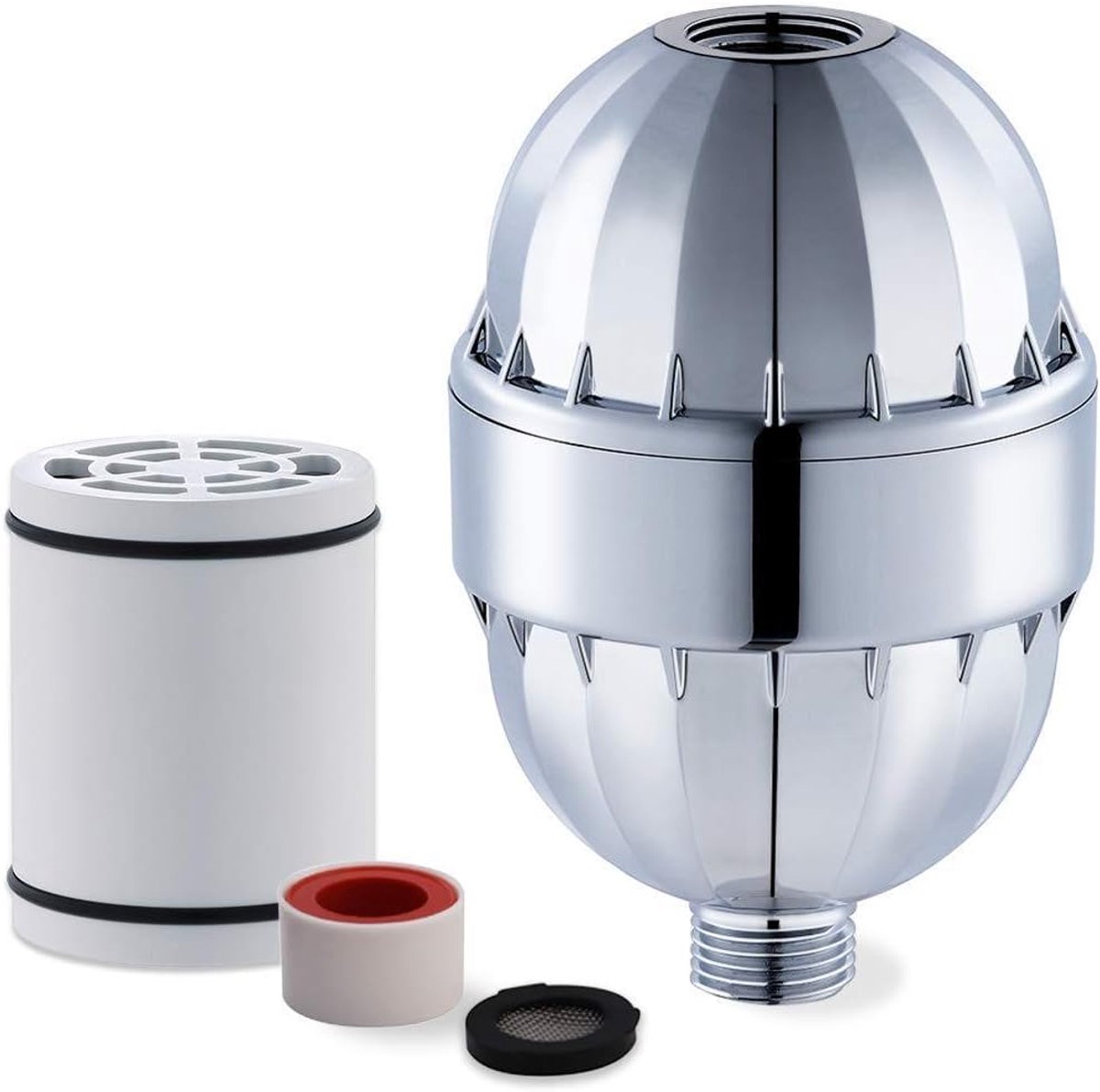 Waterfilter, douchewaterontharder, douchekopfilter voor het voeden van haar en huid, verbeterd roestvrijstalen gaasfilter voor hard water vermindert de chemische inhoud van chloor, (chroom)